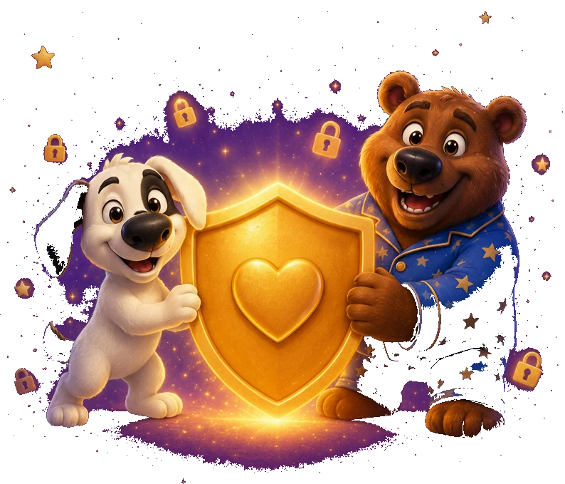 Buddies holding a golden heart shield
